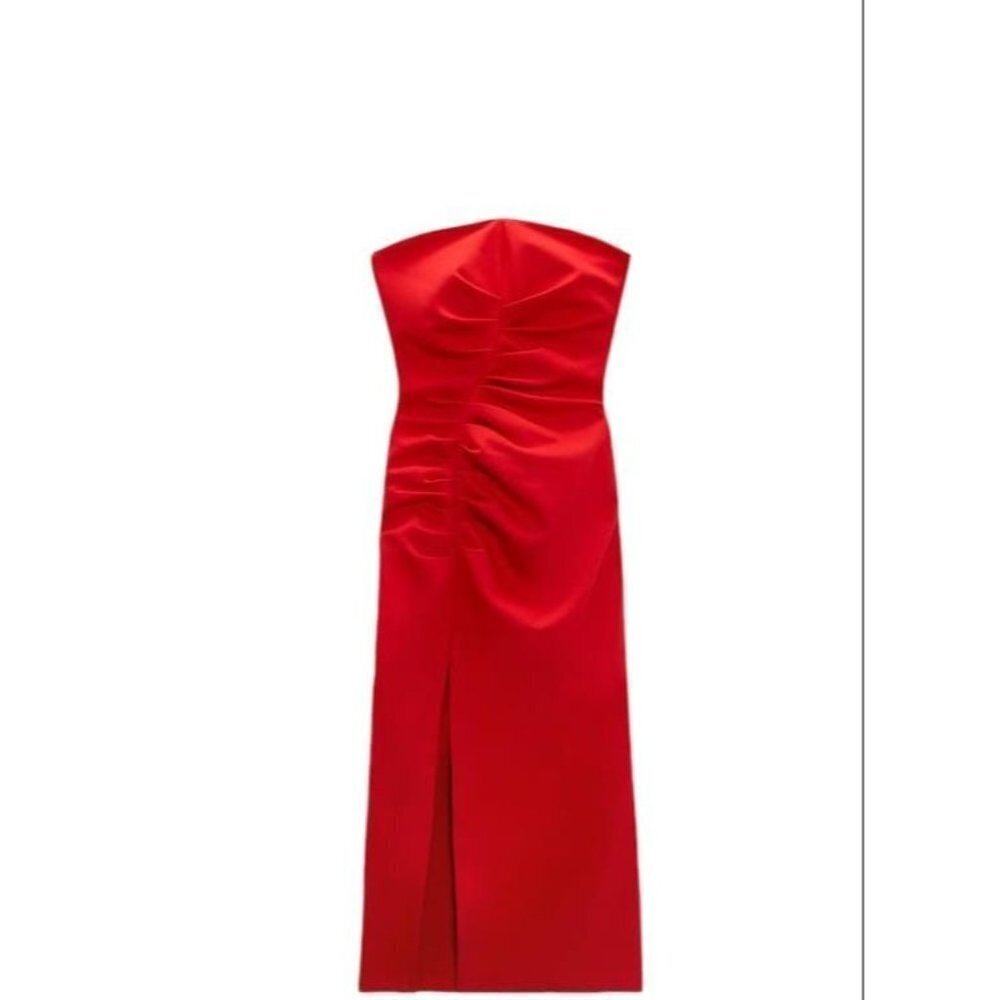 ZARA MIDI DRESS WITH GATHERING RED SIZE S | 3254/663